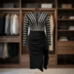 Women's black embellished mesh midi party dress (3)