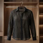 Women's black sheer textured polka dot shirt (4)