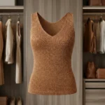 Women's bronze metallic knit V neck sleeveless party top (1)