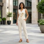 Women's cream asymmetrical formal waistcoat (5)