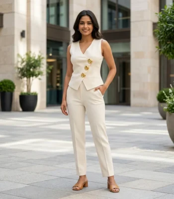 Women's cream asymmetrical formal waistcoat (5)