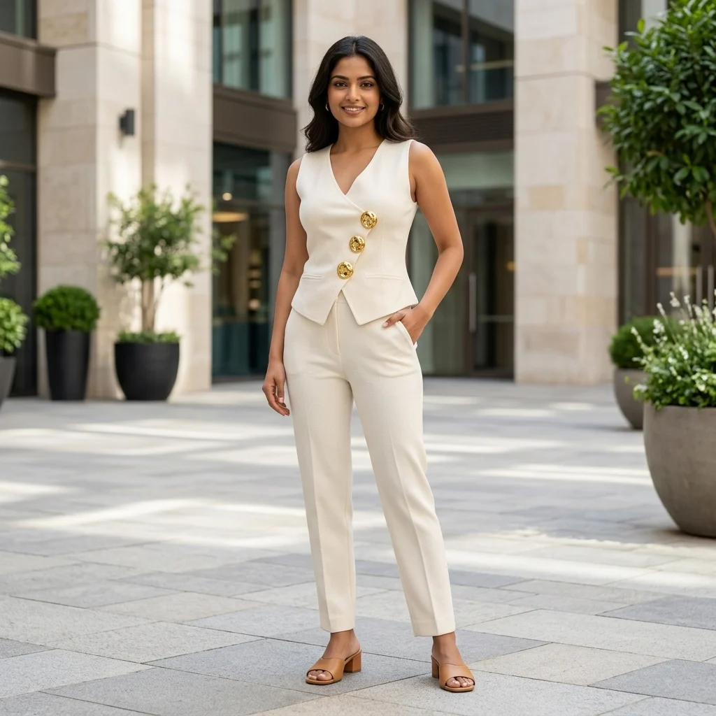 Women's cream asymmetrical formal waistcoat (5) Women's cream asymmetrical formal waistcoat (5)