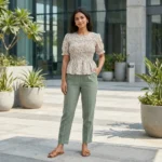 Women's ditsy floral smocked top with puff sleeves and peplum hem (1)