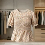 Women's ditsy floral smocked top with puff sleeves and peplum hem (2)
