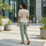 Women's ditsy floral smocked top with puff sleeves and peplum hem (3)