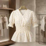 Women's floral wrap peplum top with smocked waist and V neck (4)