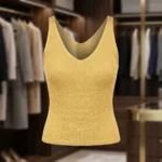 Women's gold metallic V neck sleeveless party top (3)