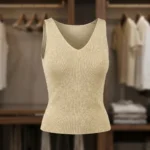 Women's gold shimmer V neck knit top for festive wear (3)