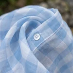 Women's light blue sheer check button down shirt (1)