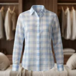 Women's light blue sheer check button down shirt (2)