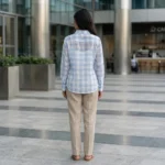 Women's light blue sheer check button down shirt (3)