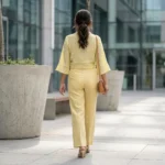 Women's light yellow tie front short shrug with flared sleeves (1)