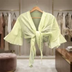 Women's pastel green sheer tie front shrug with bell sleeves (1)