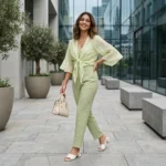 Women's pastel green sheer tie front shrug with bell sleeves (3)