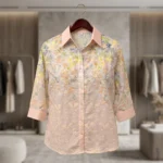 Women's pastel pink floral embroidered semi sheer shirt with collar (3)