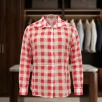 Women's red and white casual gingham button down shirt (1)