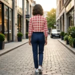 Women's red and white casual gingham button down shirt (3)