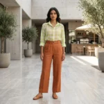Women's sheer lime green and white checkered button down shirt (8)