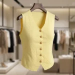 Women's yellow embellished sleeveless knit vest top (2)