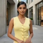 Women's yellow embellished sleeveless knit vest top (3)