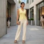 Women's yellow embellished sleeveless knit vest top (4)