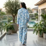 a light blue and white oversized floral co ord set (3)