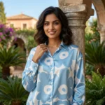 a light blue and white oversized floral co ord set (4)