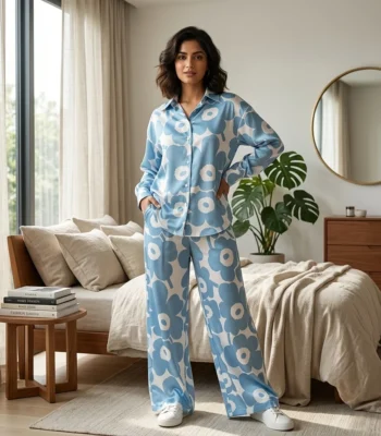 a light blue and white oversized floral co ord set (5)