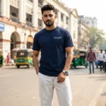 avy blue crew neck men's t shirt with a small chest print (4)