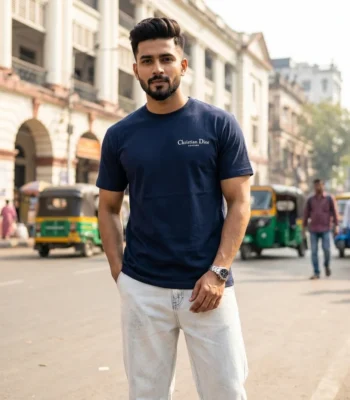 avy blue crew neck men's t shirt with a small chest print (4)