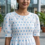 casual white and blue polka dot smocked top (4)
