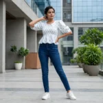 casual white and blue polka dot smocked top (5)