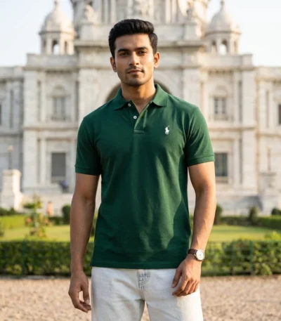 classic dark green short sleeve polo t shirt for men (3)