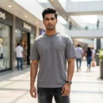 grey oversized round neck t shirt with subtle chest logo and large NY back graphic (4)