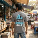 grey short sleeve casual t shirt with Scooter Mode On front text (2)