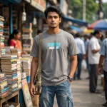 grey short sleeve casual t shirt with Scooter Mode On front text (3)