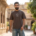 man wearing a brown oversized graphic printed t shirt (1)