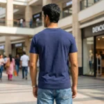 man wearing a regular fit navy blue short sleeve t shirt (2)