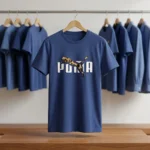 man wearing a regular fit navy blue short sleeve t shirt (3)