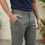 man wearing slim fit grey cuffed trousers (1)