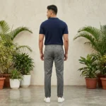 man wearing slim fit grey cuffed trousers (3)