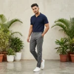 man wearing slim fit grey cuffed trousers (4)
