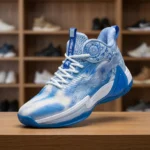 men blue and white high top basketball shoe (2)