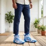 men blue and white high top basketball shoe (4)