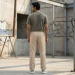 men's beige relaxed fit drawstring pants in a textured fabric (1)