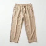 men's beige relaxed fit drawstring pants in a textured fabric (5)