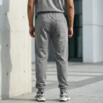 men's grey joggers with black drawstring and ribbed cuffs (1)