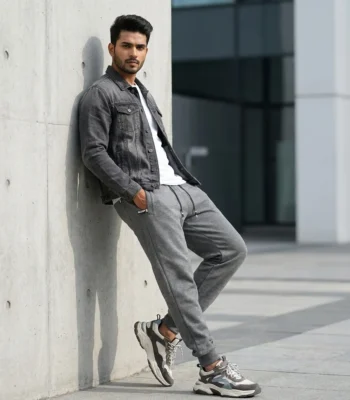 men's grey joggers with black drawstring and ribbed cuffs (4)