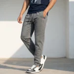 men's grey joggers with black drawstring and ribbed cuffs (5)