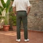 men's olive green textured casual trousers (4)